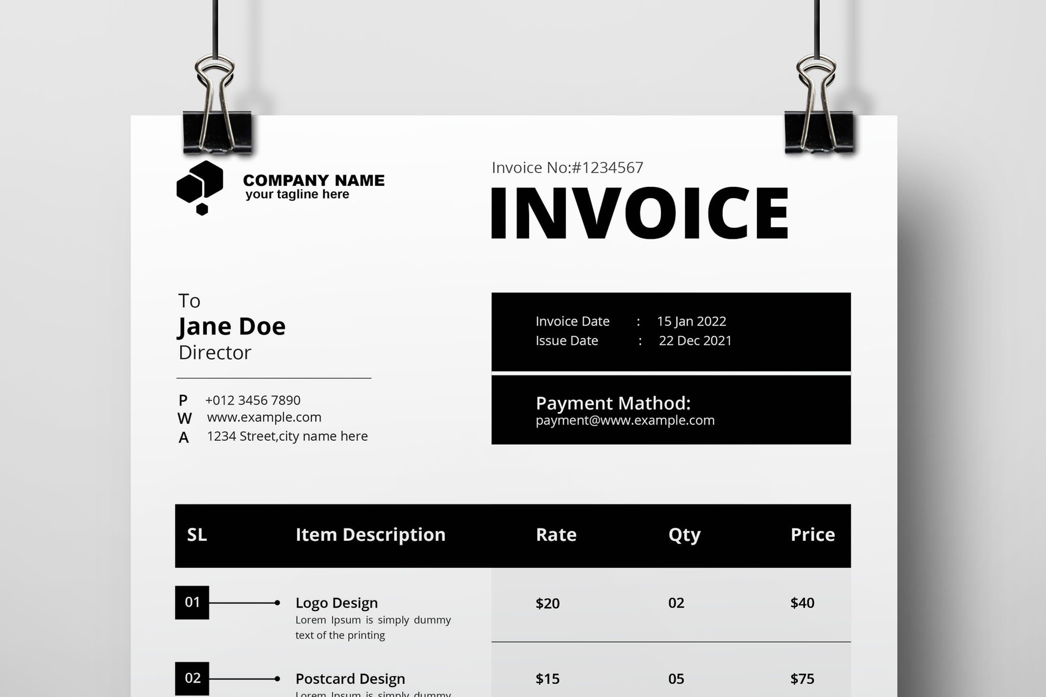 Black Invoice Design Layout preview image.