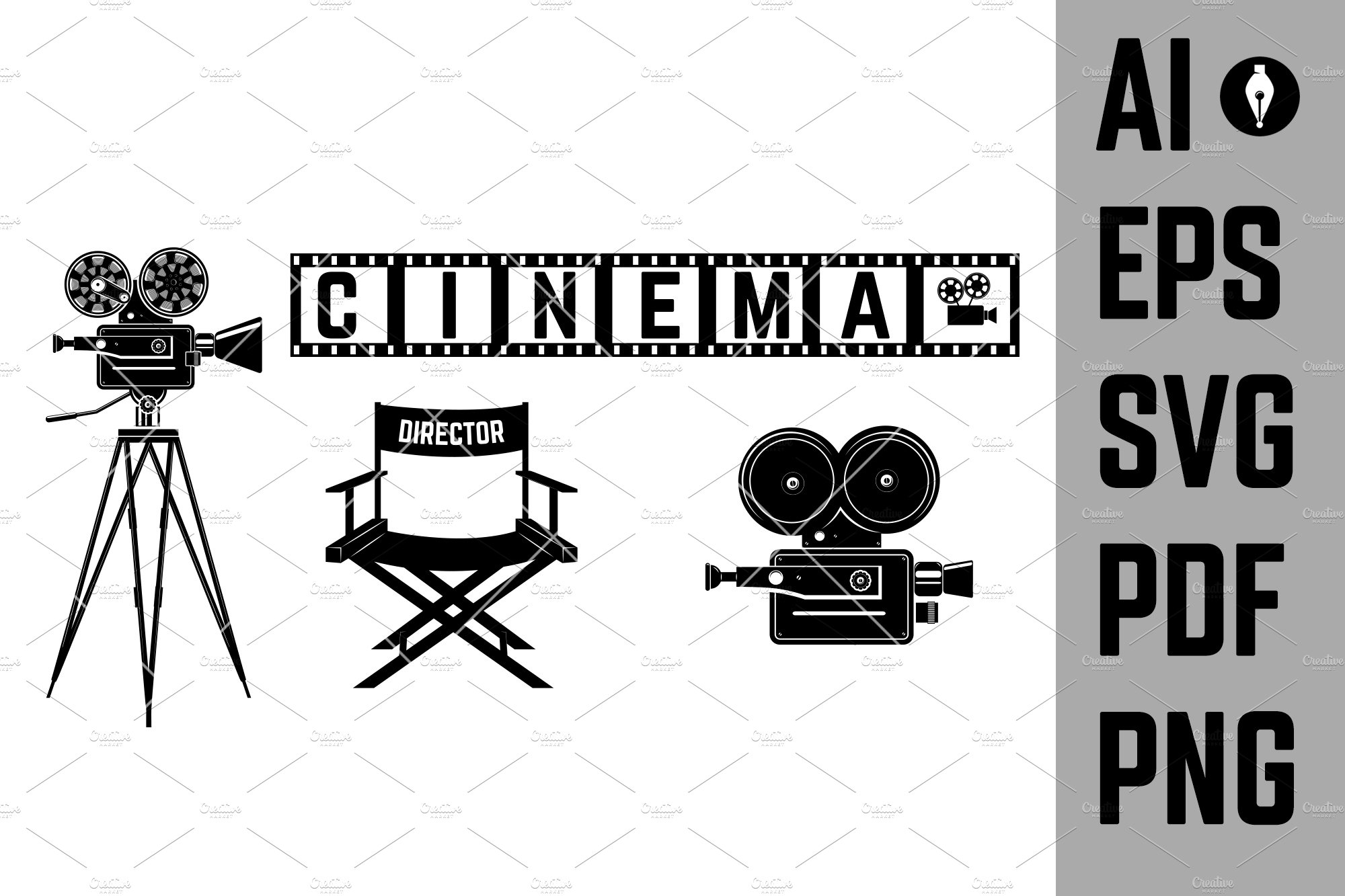Set of cinema icons. Directors chair preview image.