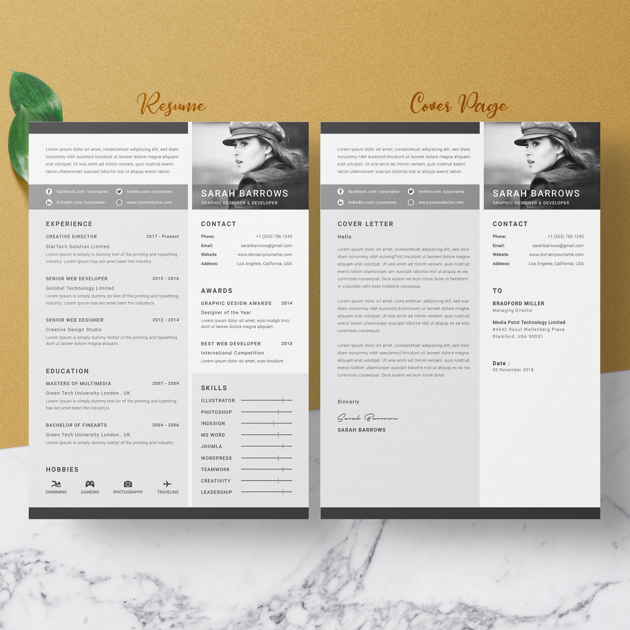 Modern Resume Template / CV preview image.