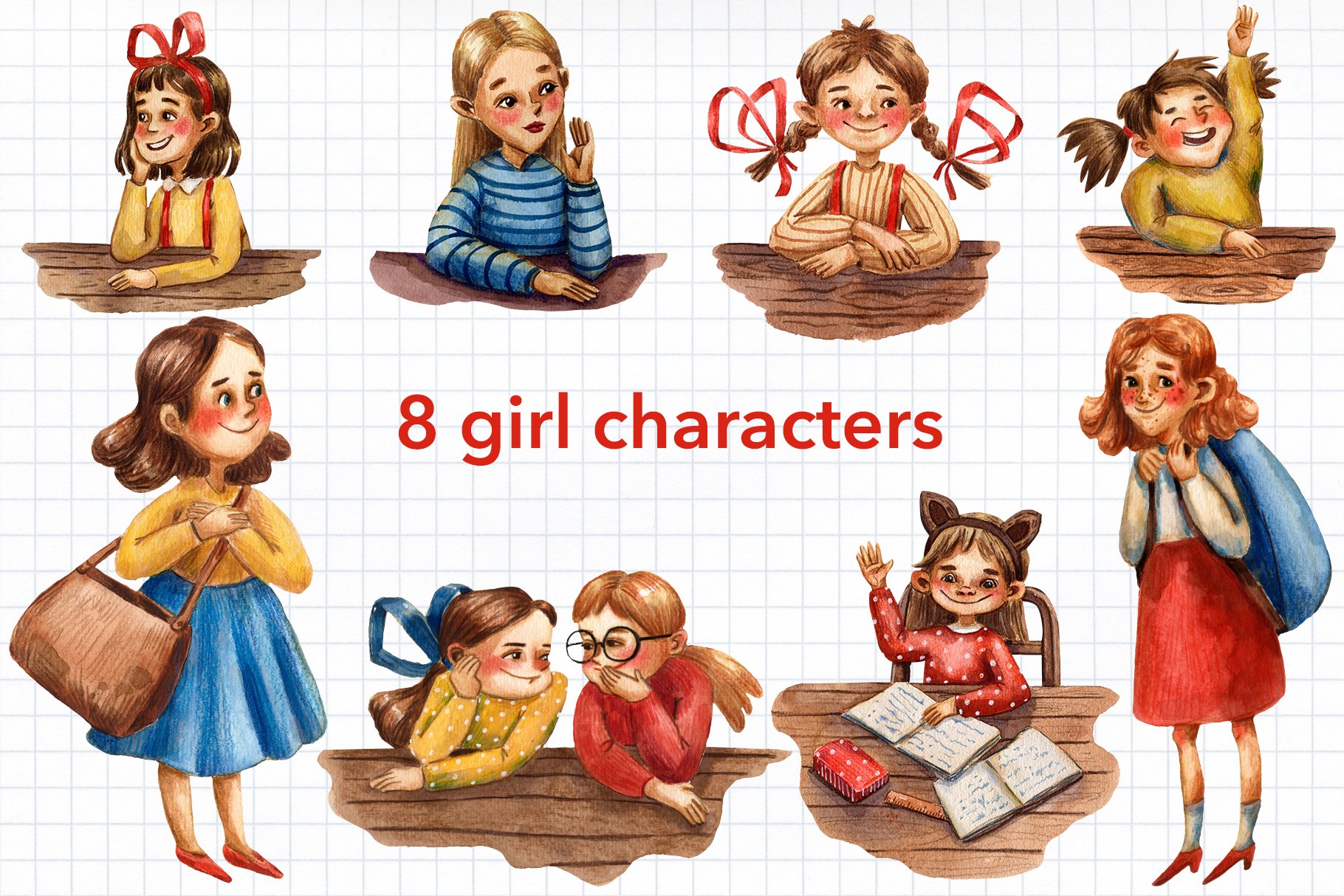 Little Students - Watercolor Clipart preview image.
