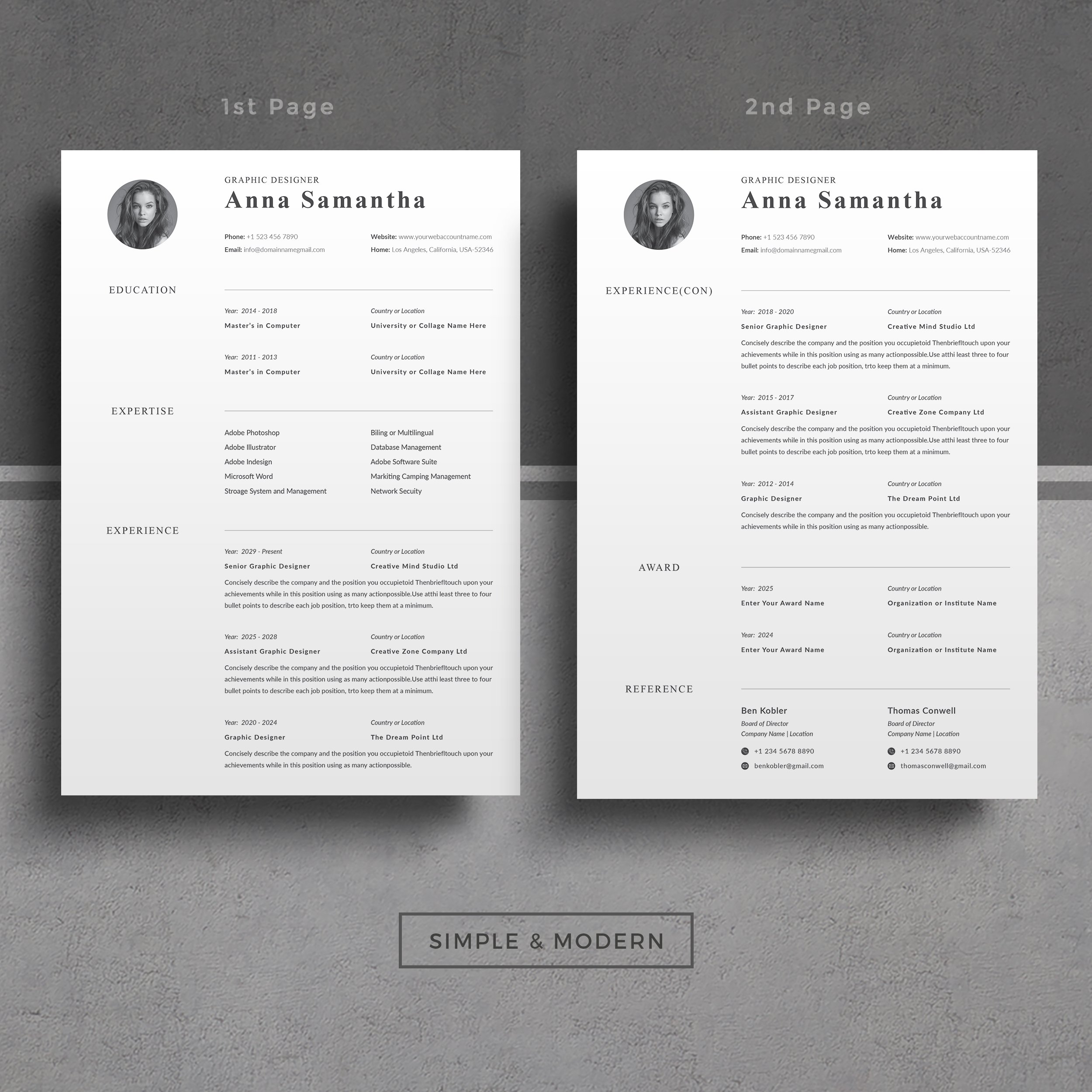 Resume/CV Word 3 page preview image.