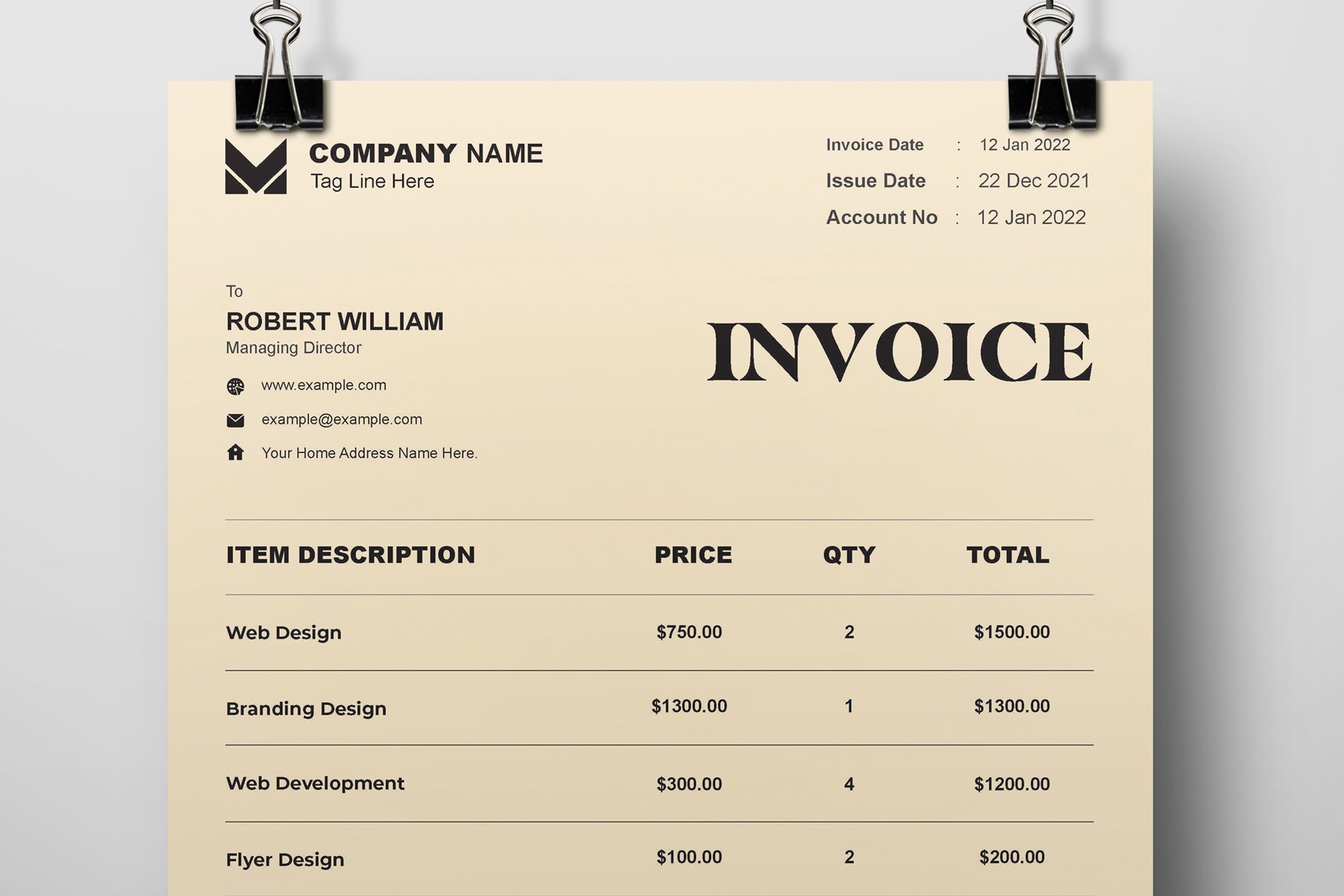 Invoice with Gold Gray Background preview image.