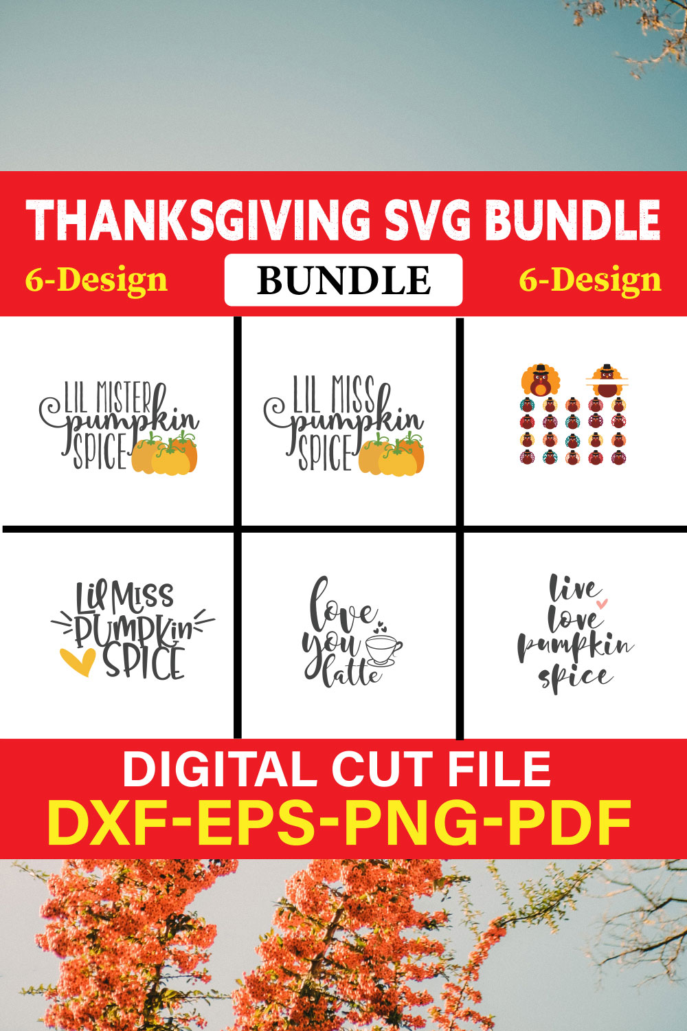 Thanksgiving T-shirt Design Bundle Vol-5 pinterest preview image.