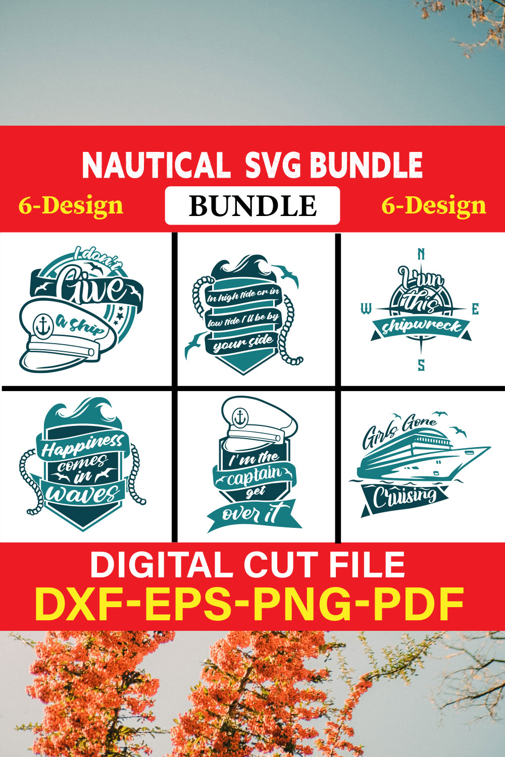 Nautical T-shirt Design Bundle Vol-2 pinterest preview image.