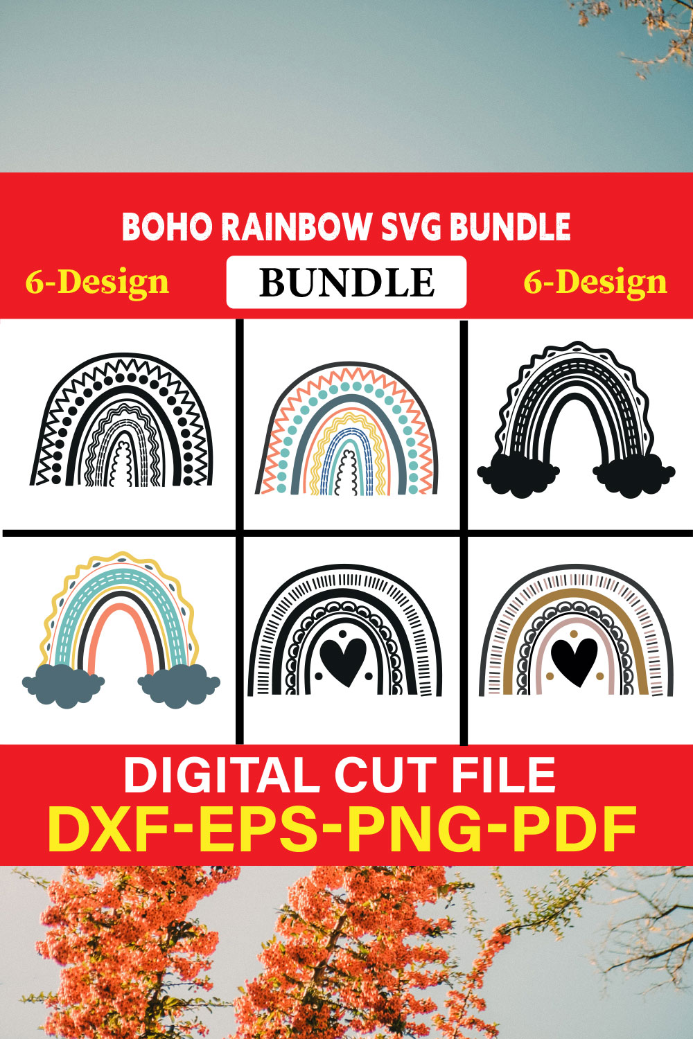 Boho Rainbow T-shirt Design Bundle Vol-1 pinterest preview image.