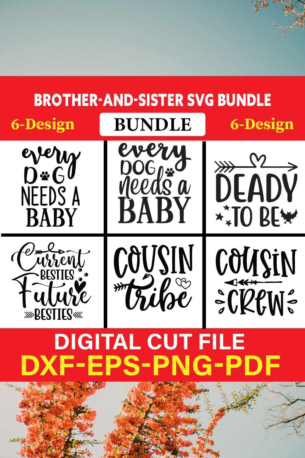Brother-and-Sister T-shirt Design Bundle Vol-4 pinterest preview image.