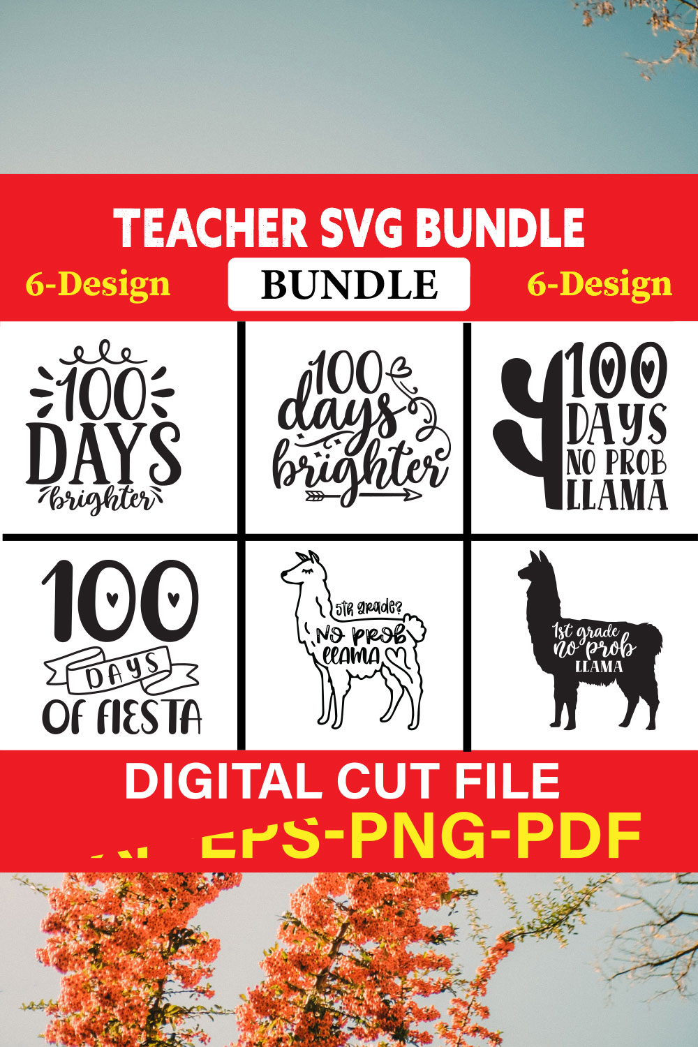 Teacher T-shirt Design Bundle Vol-15 pinterest preview image.