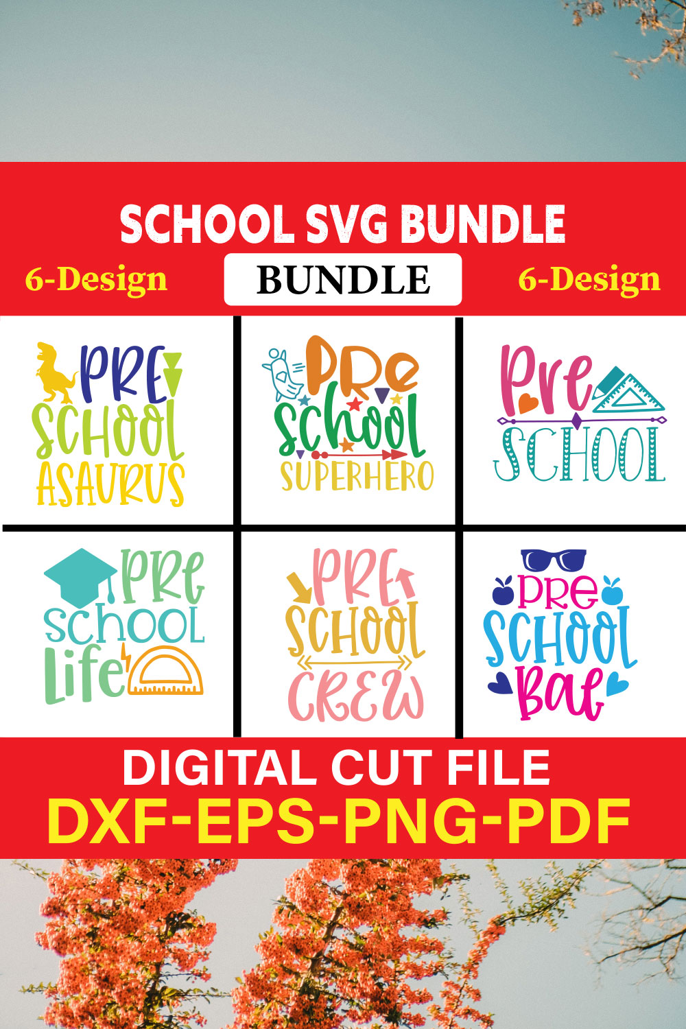 School T-shirt Design Bundle Vol-15 pinterest preview image.