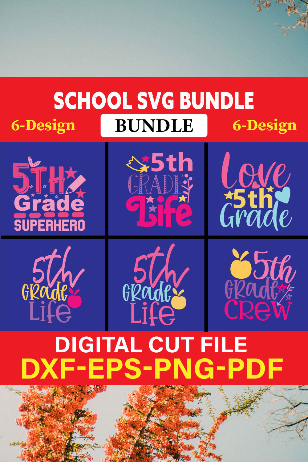 School T-shirt Design Bundle Vol-6 pinterest preview image.