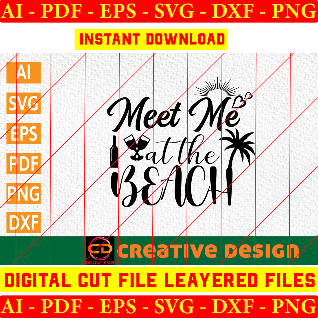 Digital cut file with a text that reads meet me at the beach.