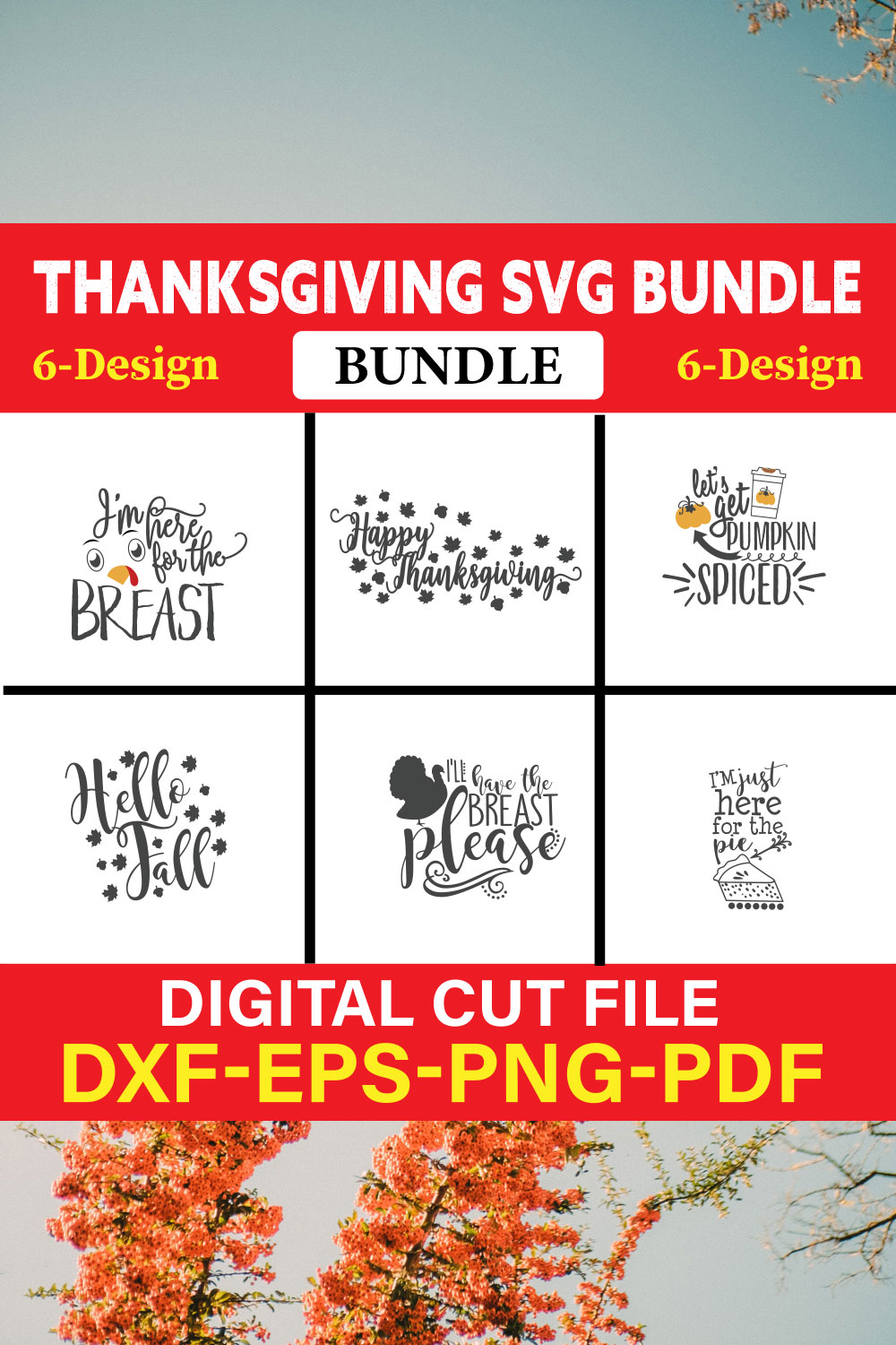 Thanksgiving T-shirt Design Bundle Vol-4 pinterest preview image.
