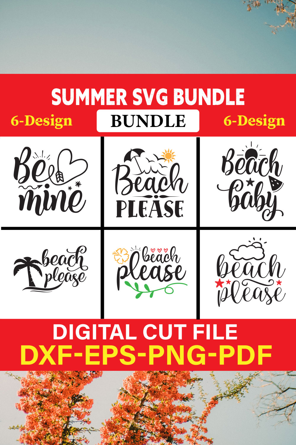 Summer T-shirt Design Bundle Vol-5 pinterest preview image.