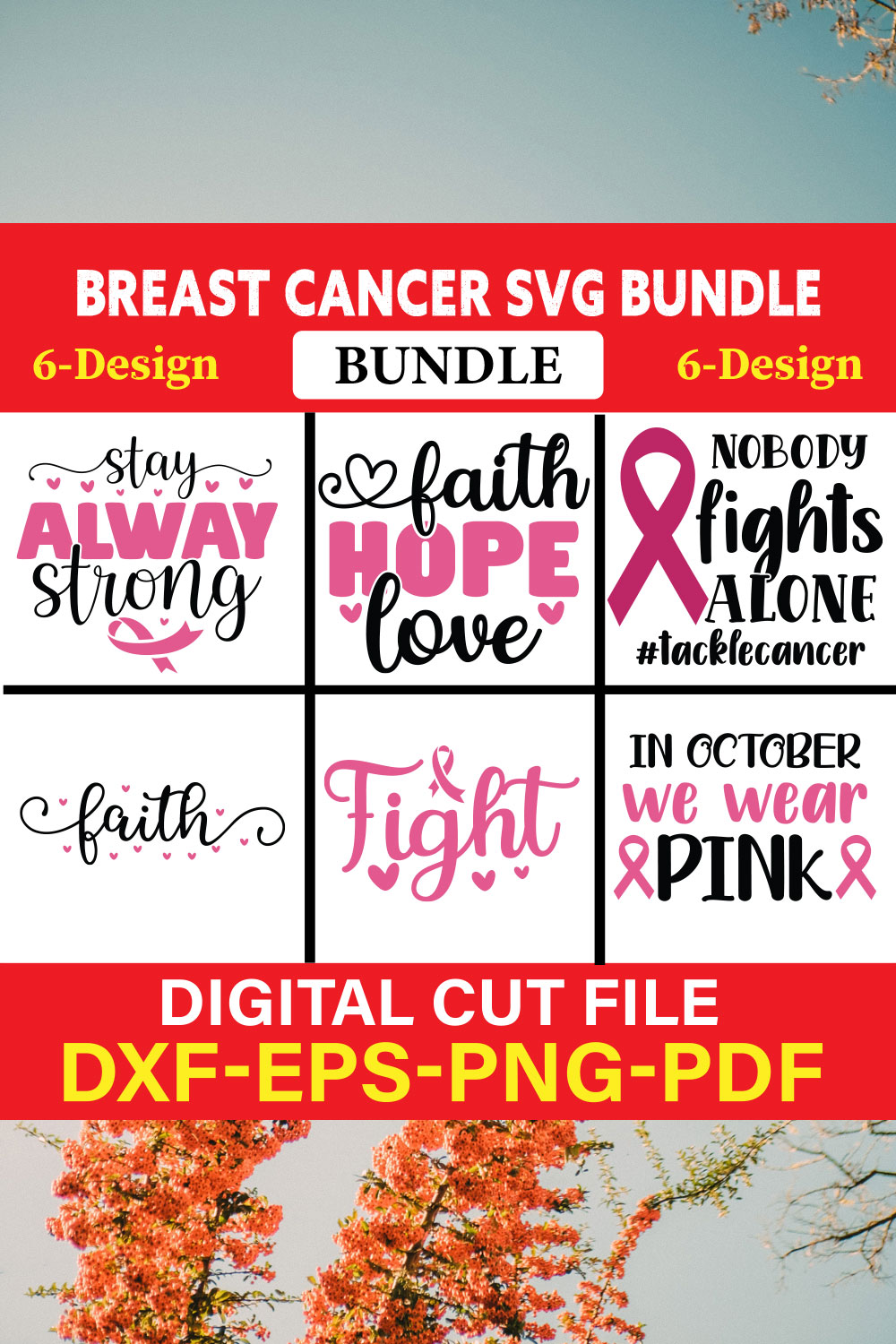 Breast Cancer SVG Bundle, Cancer SVG, Cancer Awareness, Vol-04 pinterest preview image.