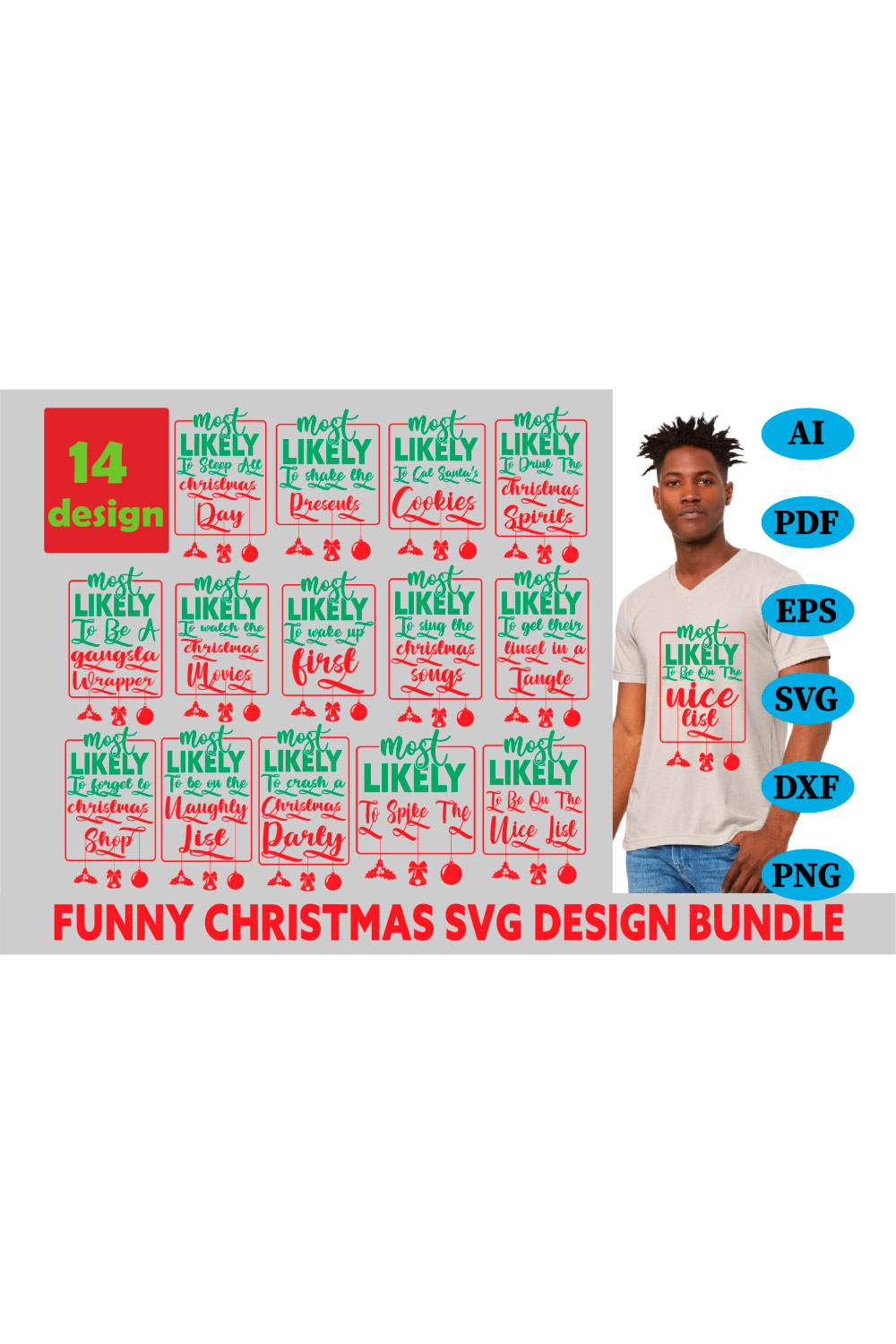 Christmas Funny SVG T-shirt Bundle pinterest preview image.