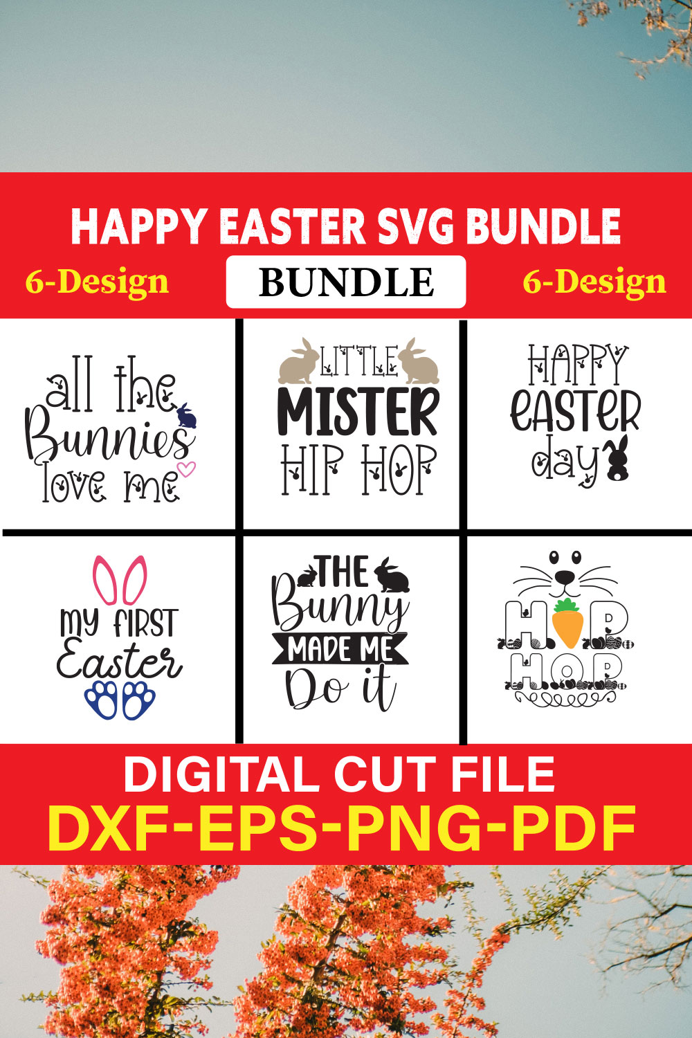 Happy Easter T-shirt Design Bundle Vol-1 pinterest preview image.
