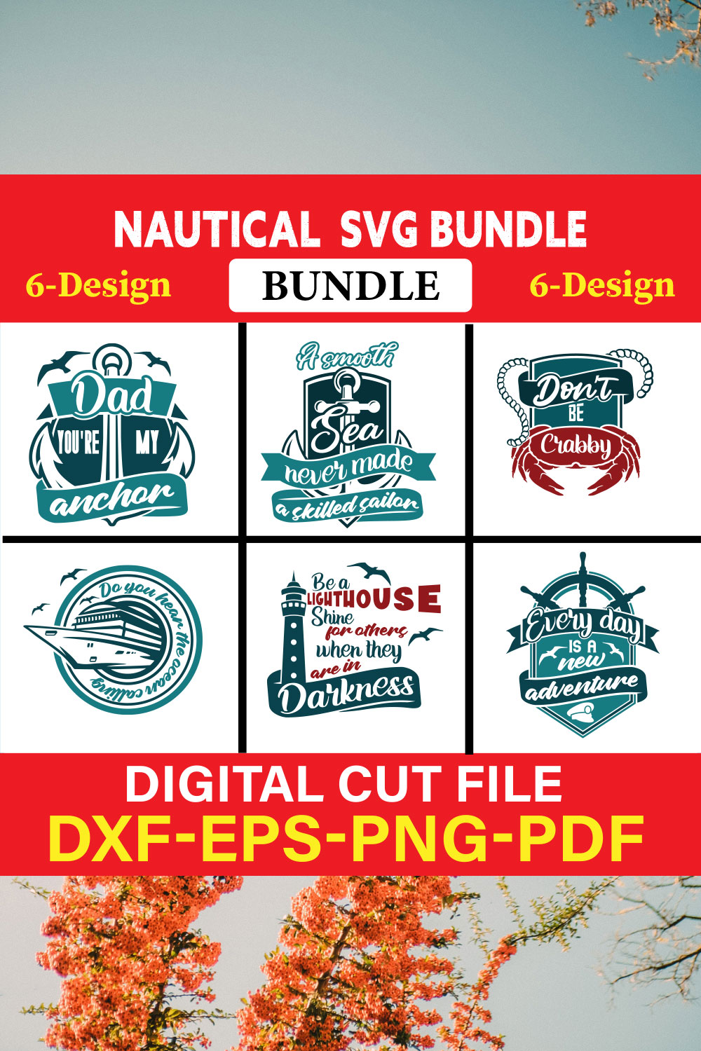 Nautical T-shirt Design Bundle Vol-1 pinterest preview image.