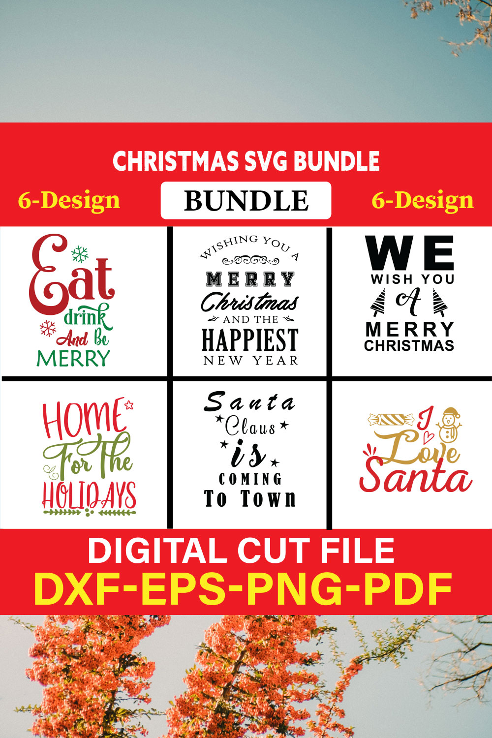 Christmas T-shirt Design Bundle Vol-3 pinterest preview image.