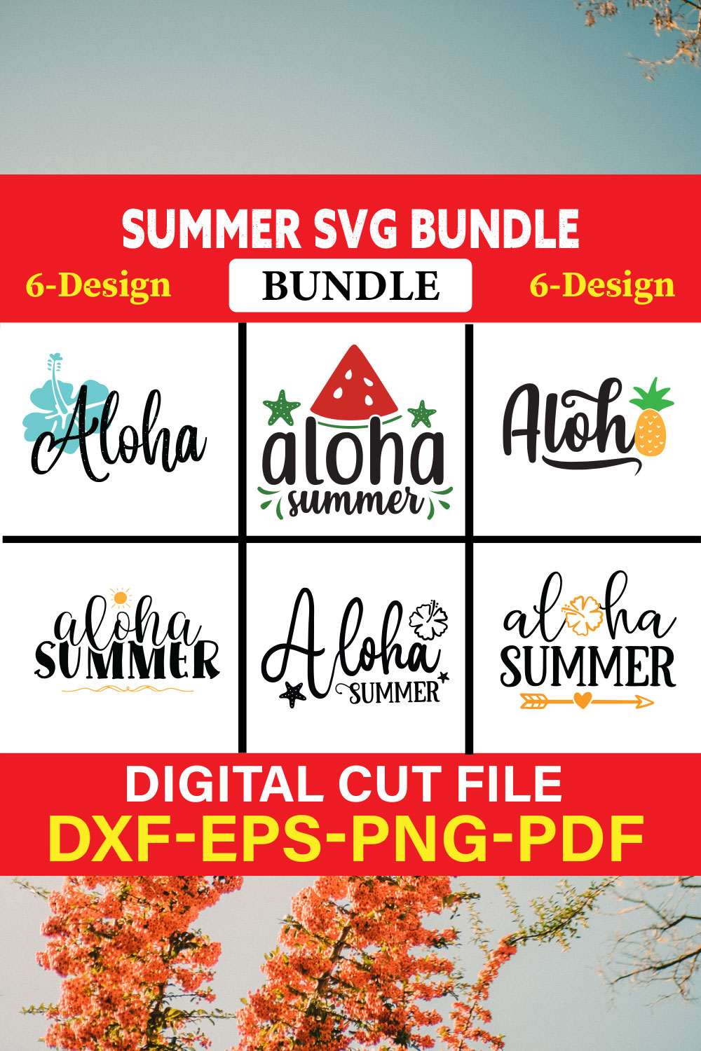 Summer T-shirt Design Bundle Vol-3 pinterest preview image.