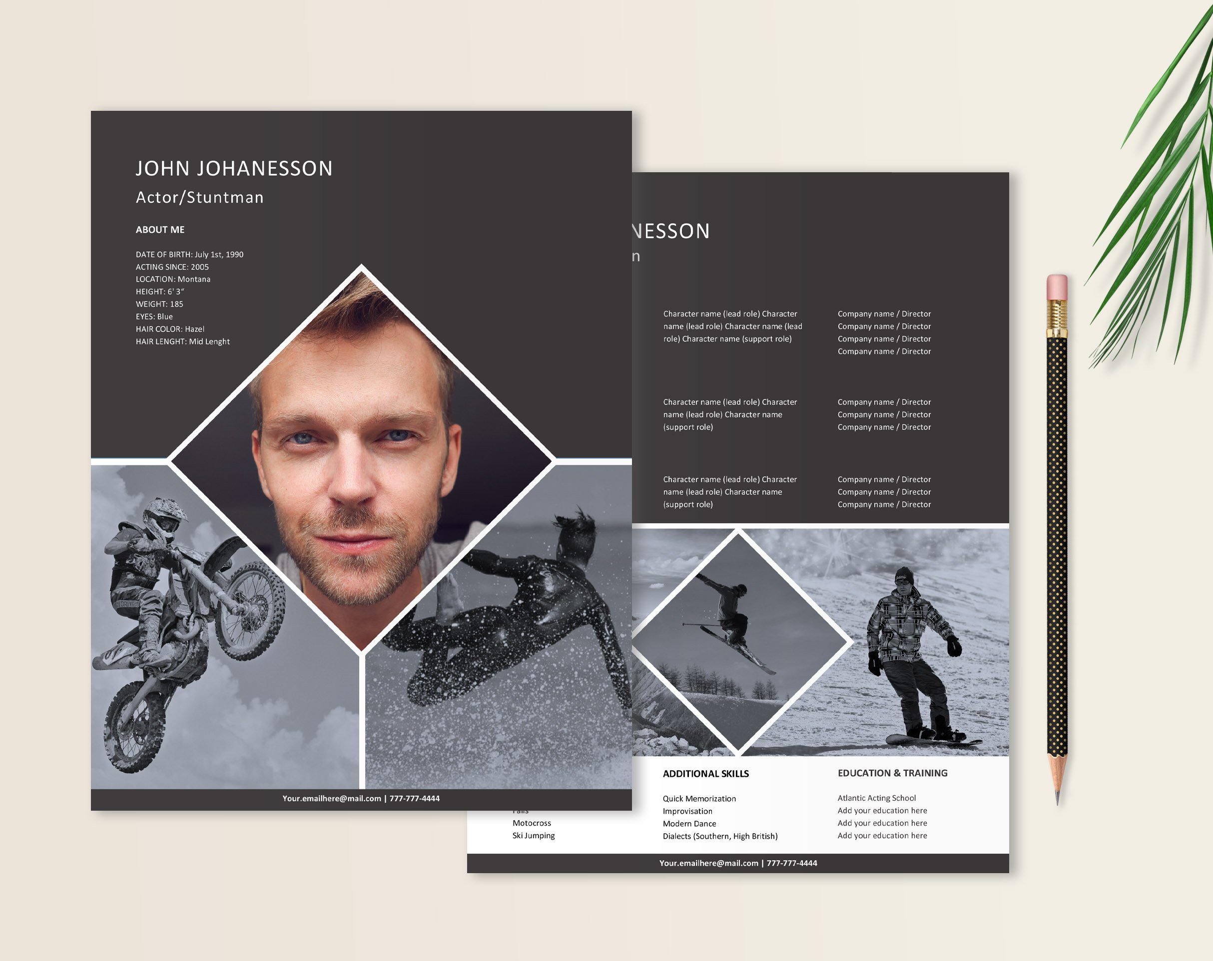 Stuntman, Actor Resume Template Word preview image.