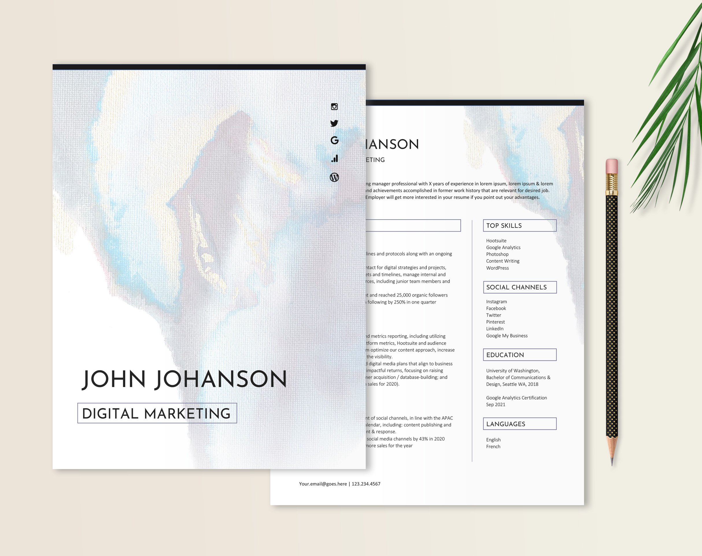 Digital Marketing Resume Template preview image.