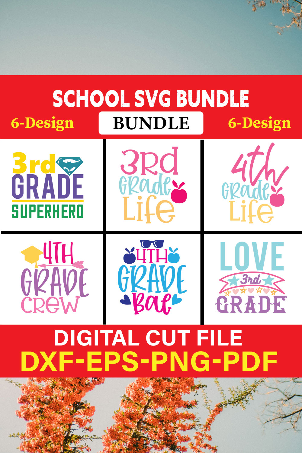 School T-shirt Design Bundle Vol-4 pinterest preview image.