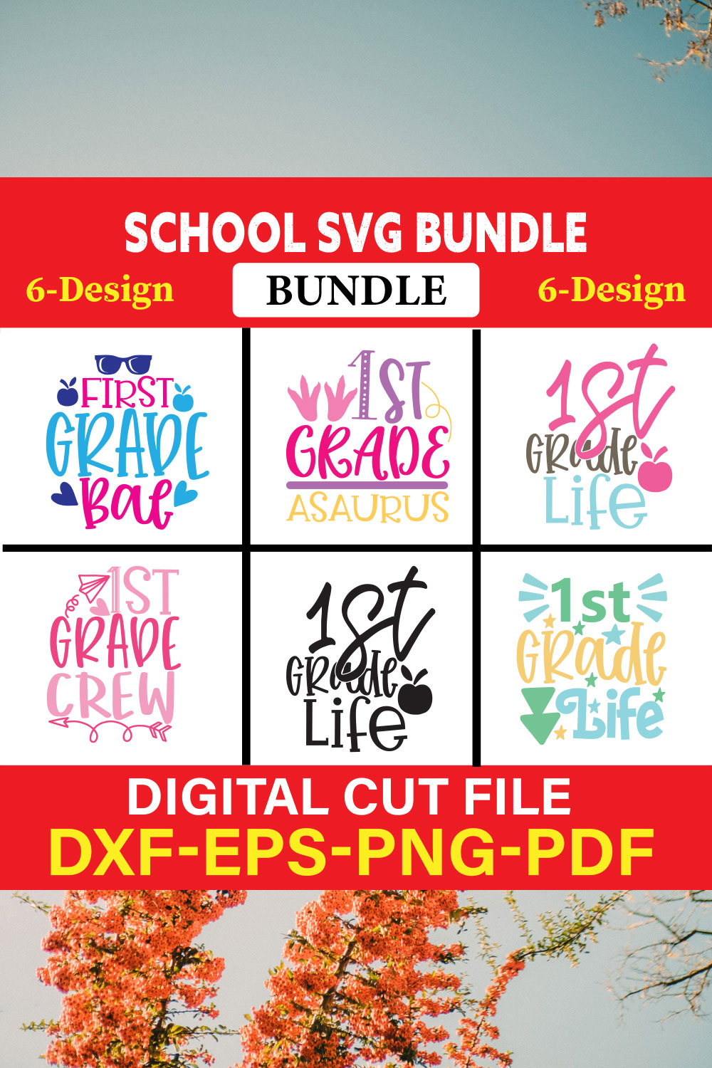 School T-shirt Design Bundle Vol-1 pinterest preview image.