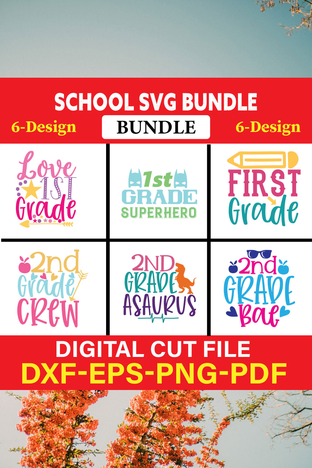 School T-shirt Design Bundle Vol-2 pinterest preview image.