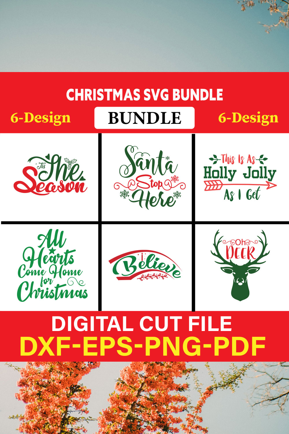 Christmas T-shirt Design Bundle Vol-6 pinterest preview image.