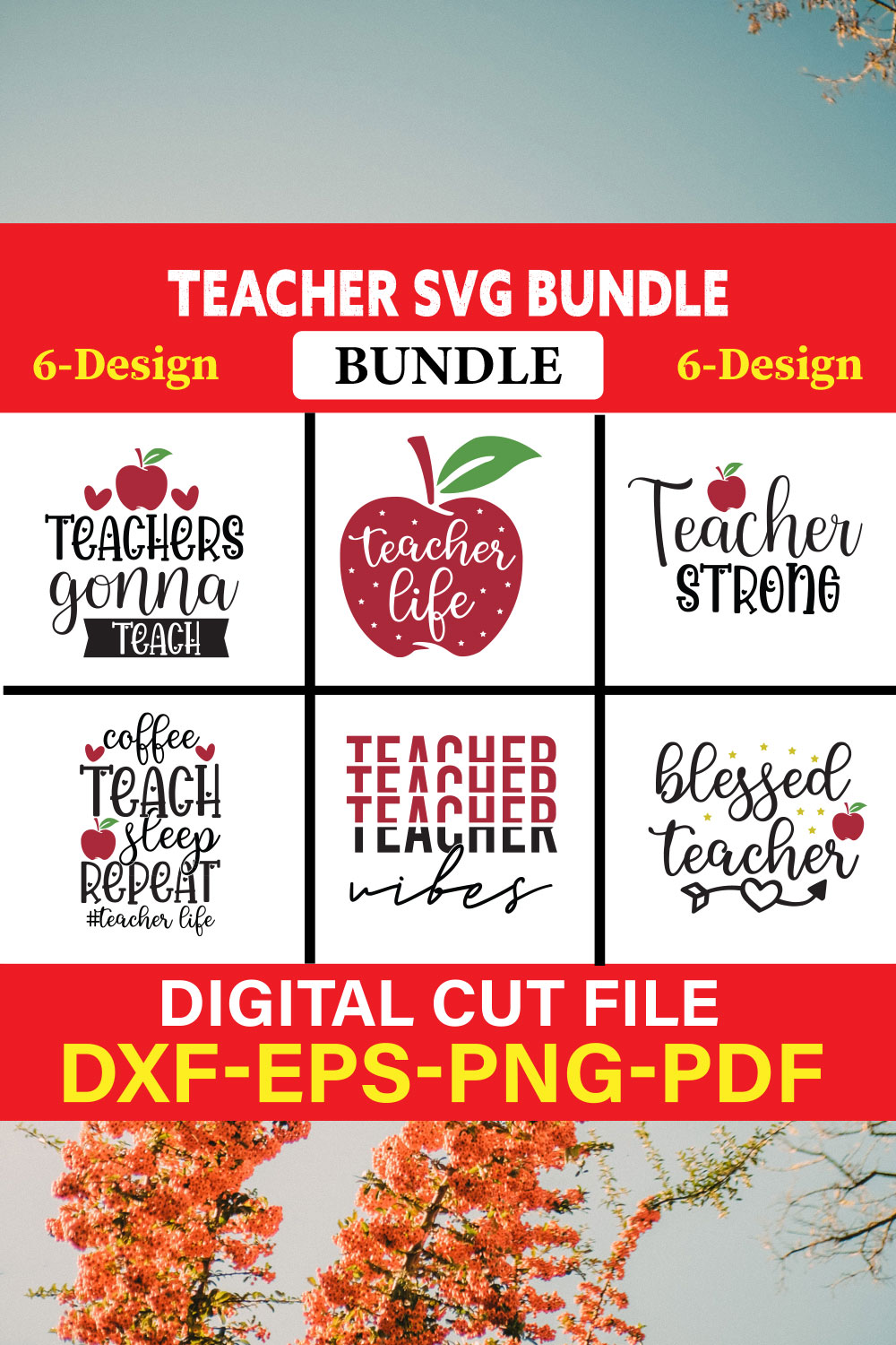 Teacher T-shirt Design Bundle Vol-6 pinterest preview image.