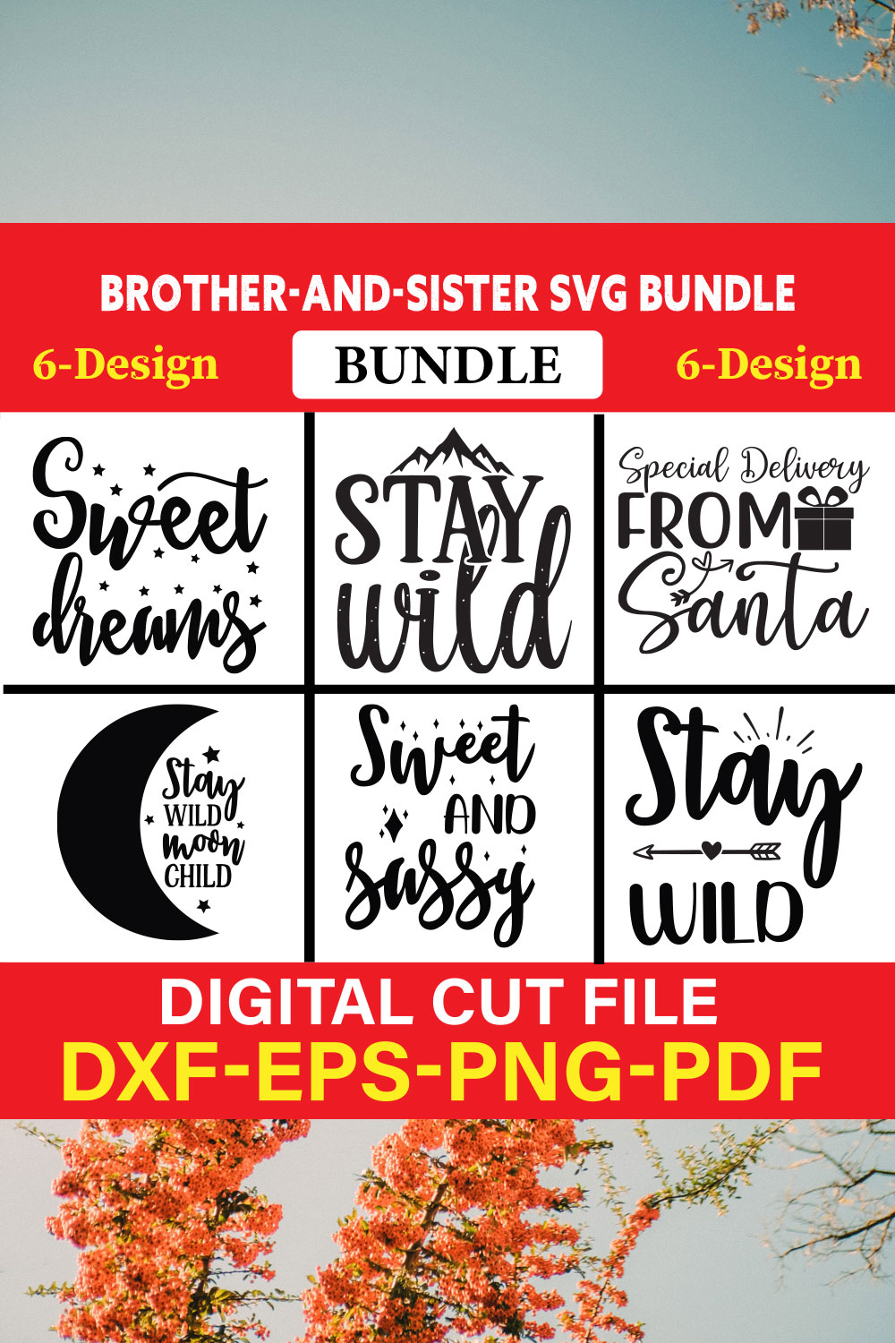 Brother-and-Sister T-shirt Design Bundle Vol-12 pinterest preview image.