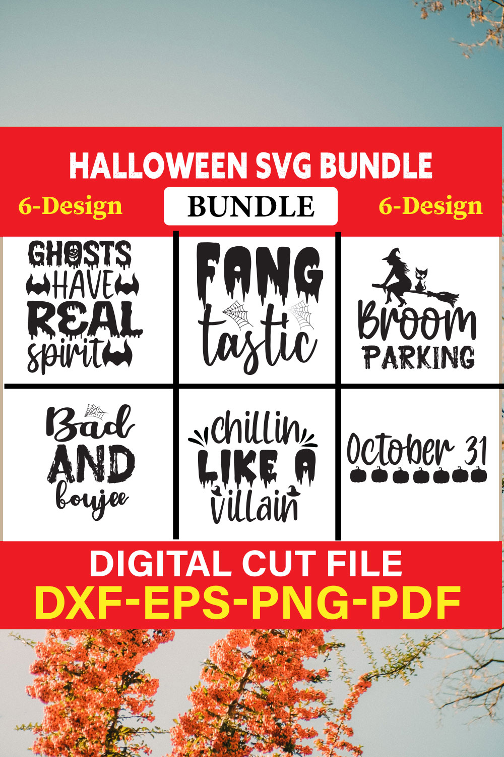 Halloween Svg Bundle, Halloween Bundle, Witch svg, Ghost svg, Pumpkin svg, Halloween Vector, Cricut, Funny Mom Svg Vol-02 pinterest preview image.