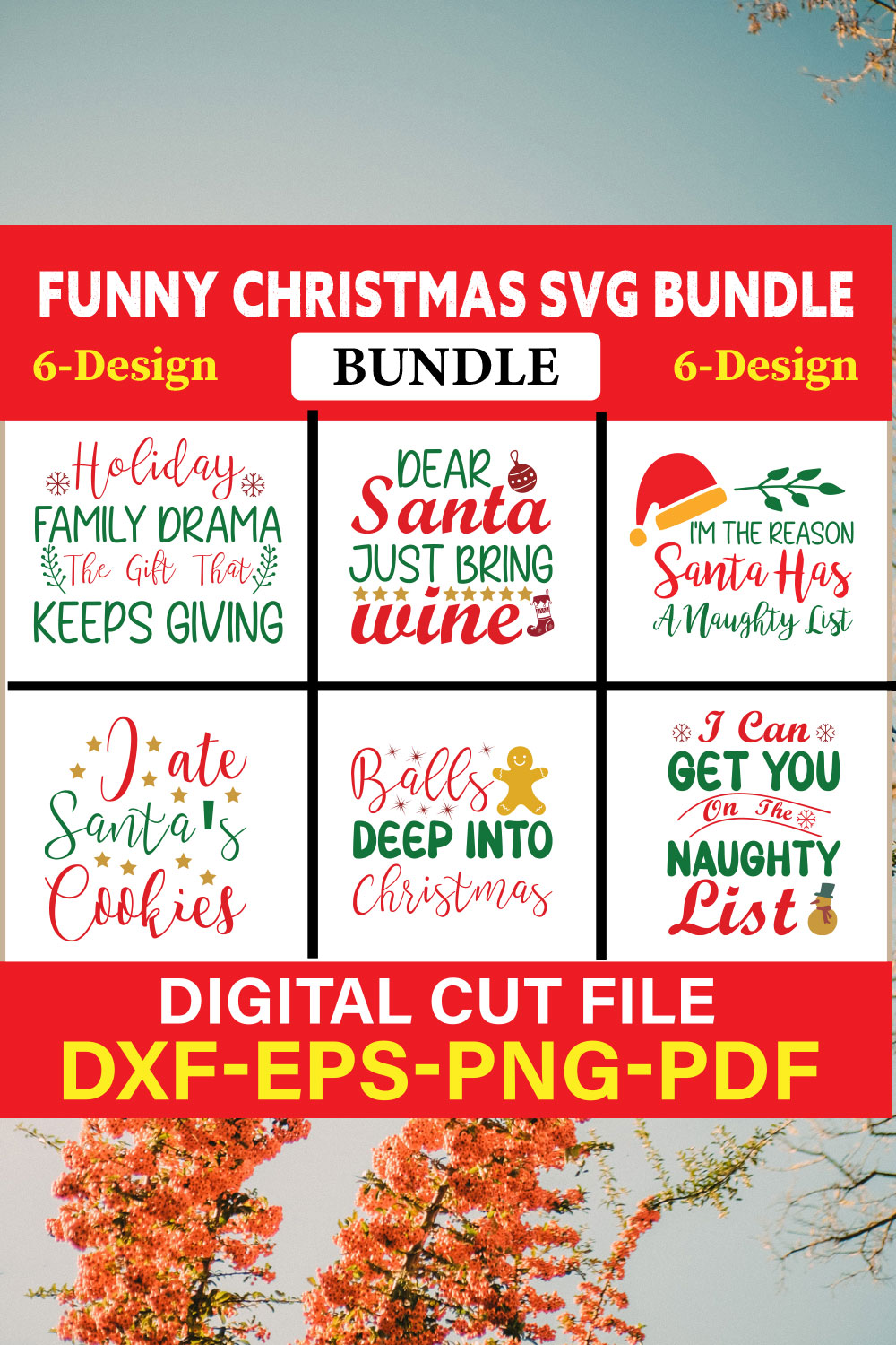 Christmas SVG Bundle / Funny Christmas SVG / Cut File Vol-01 pinterest preview image.