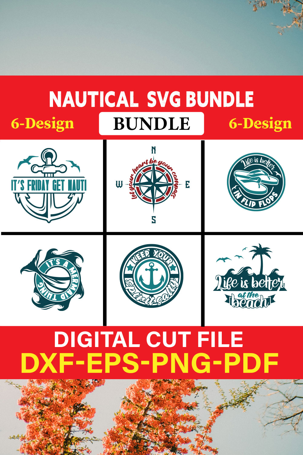 Nautical T-shirt Design Bundle Vol-3 pinterest preview image.