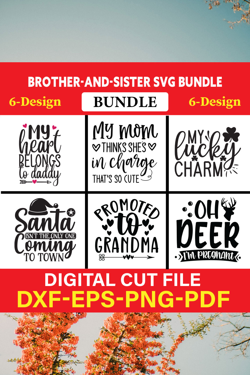 Brother-and-Sister T-shirt Design Bundle Vol-11 pinterest preview image.