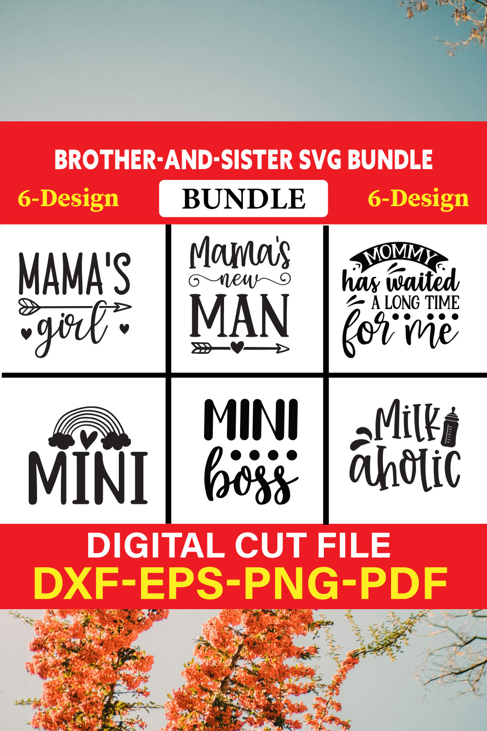 Brother-and-Sister T-shirt Design Bundle Vol-10 pinterest preview image.