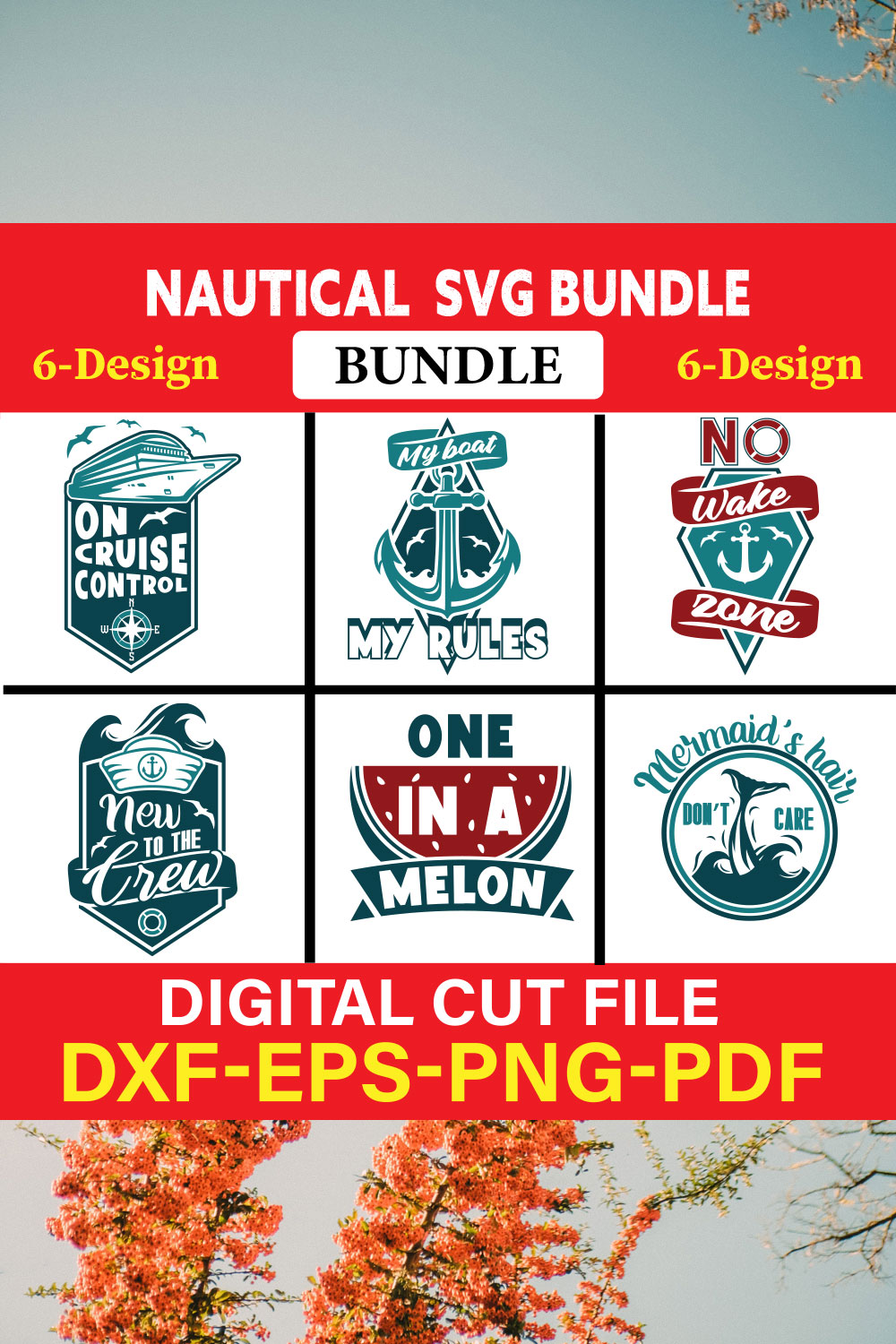 Nautical T-shirt Design Bundle Vol-4 pinterest preview image.