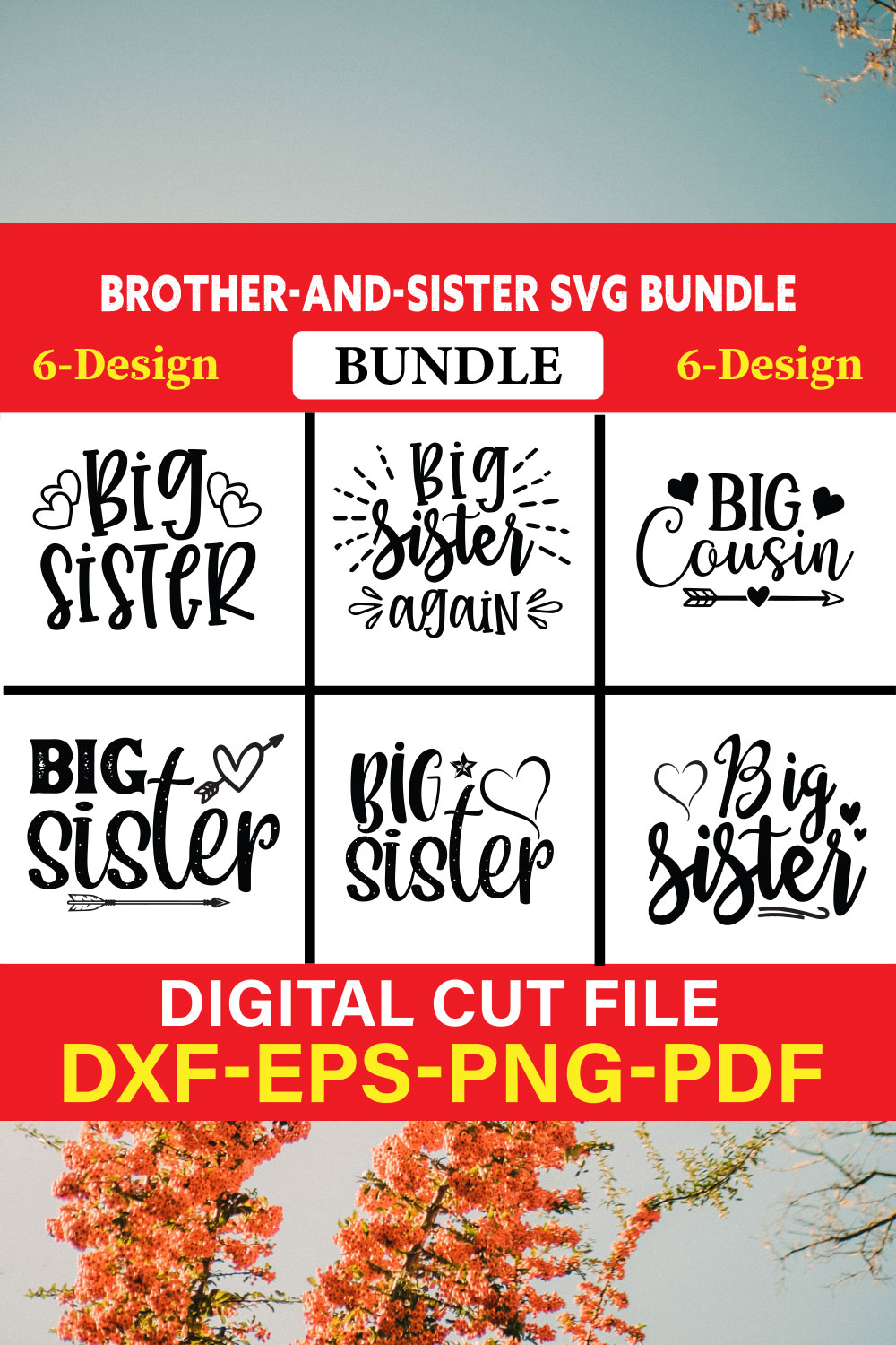 Brother-and-Sister T-shirt Design Bundle Vol-2 pinterest preview image.