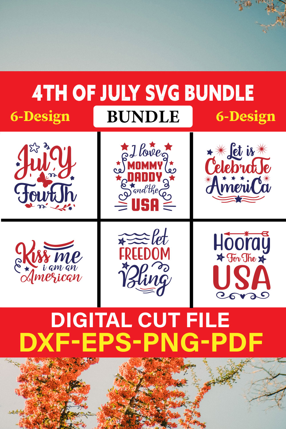 4th Of July T-shirt Design Bundle Vol-2 pinterest preview image.