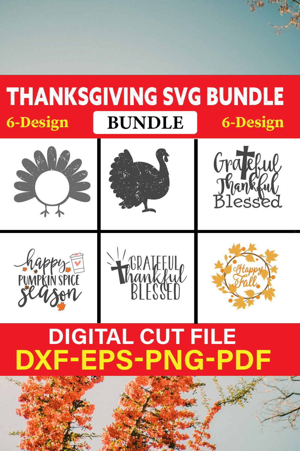 Thanksgiving T-shirt Design Bundle Vol-3 pinterest preview image.