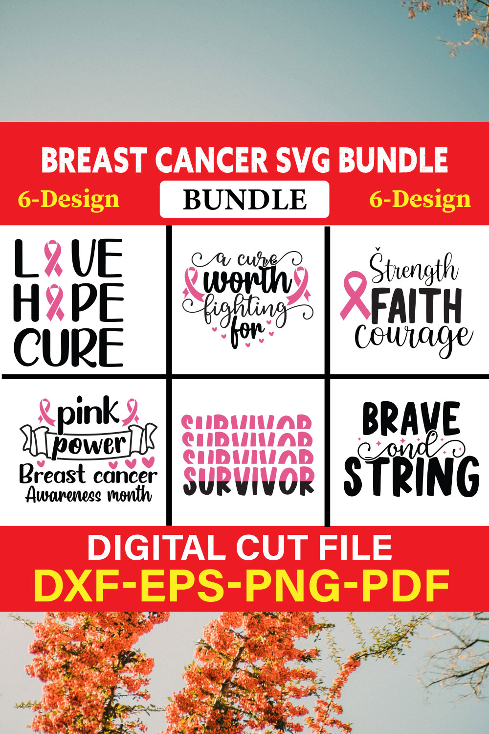 Breast Cancer SVG Bundle, Cancer SVG, Cancer Awareness, Vol-01 pinterest preview image.