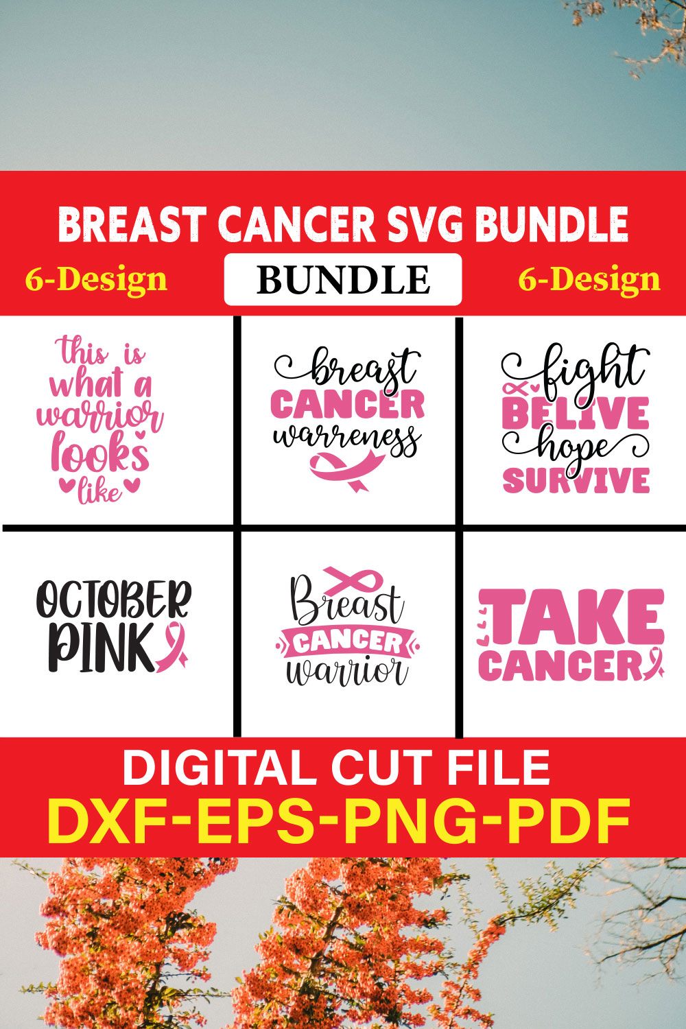 Breast Cancer SVG Bundle, Cancer SVG, Cancer Awareness, Vol-06 pinterest preview image.
