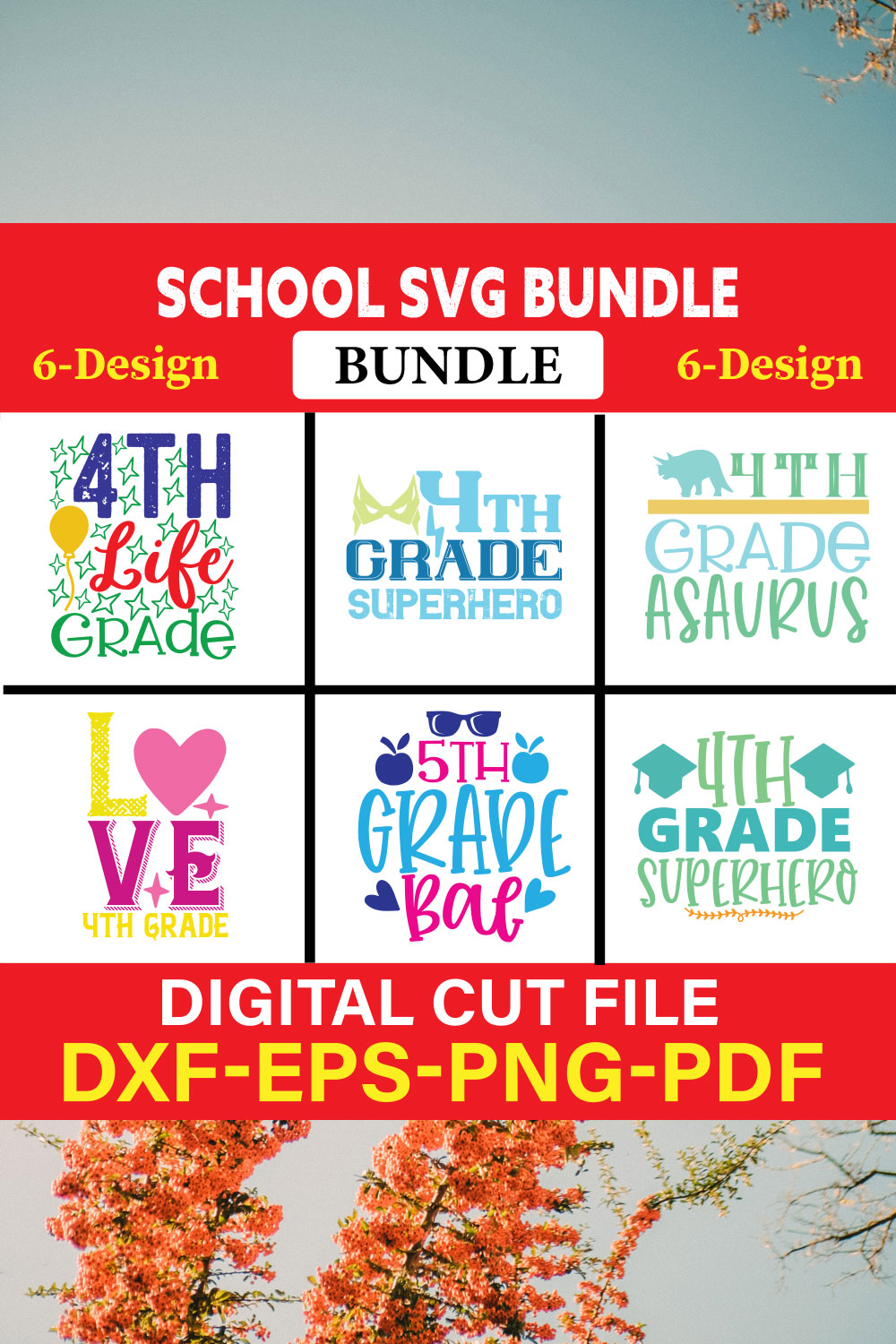 School T-shirt Design Bundle Vol-5 pinterest preview image.