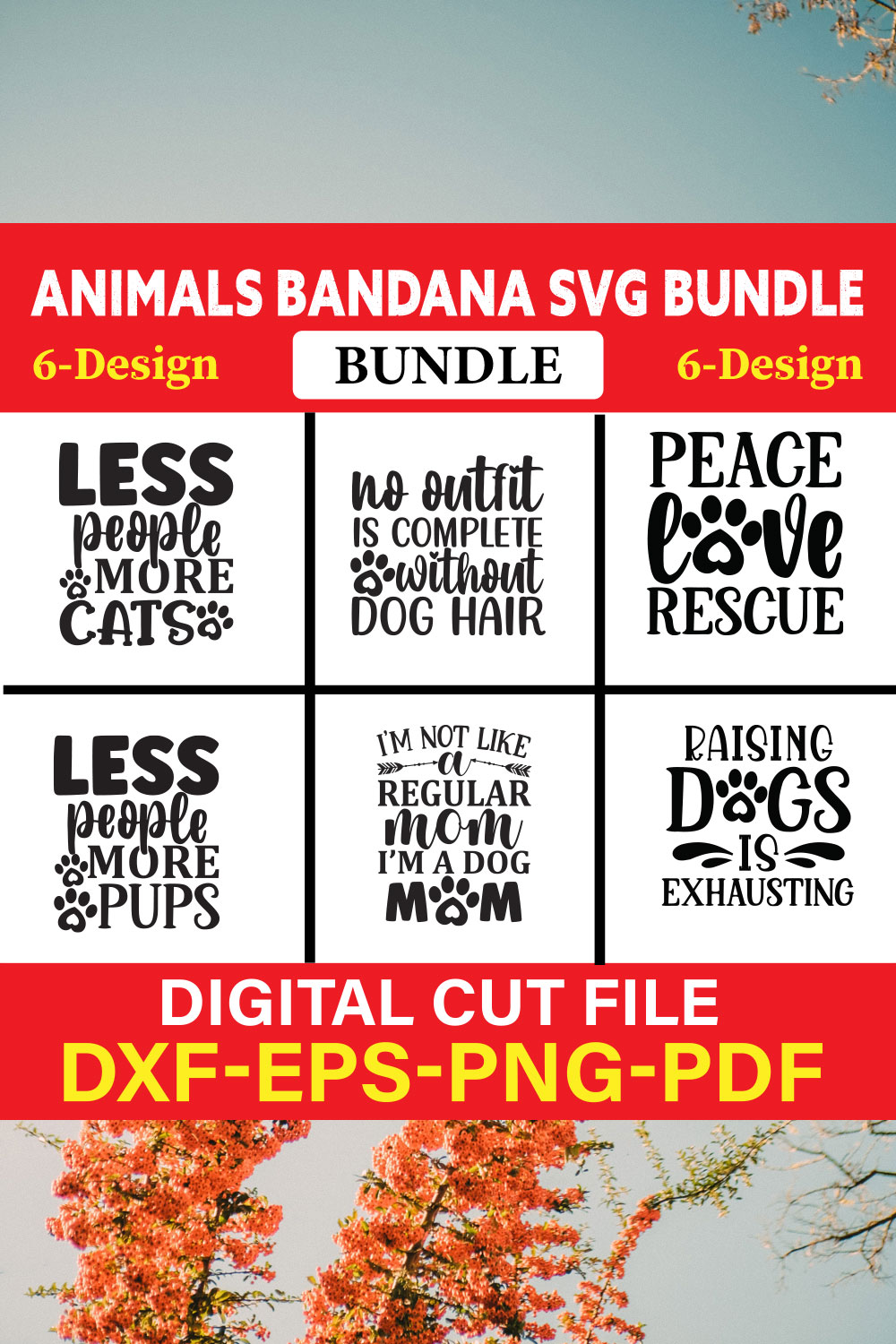 Animals Bandana T-shirt Design Bundle Vol-2 pinterest preview image.