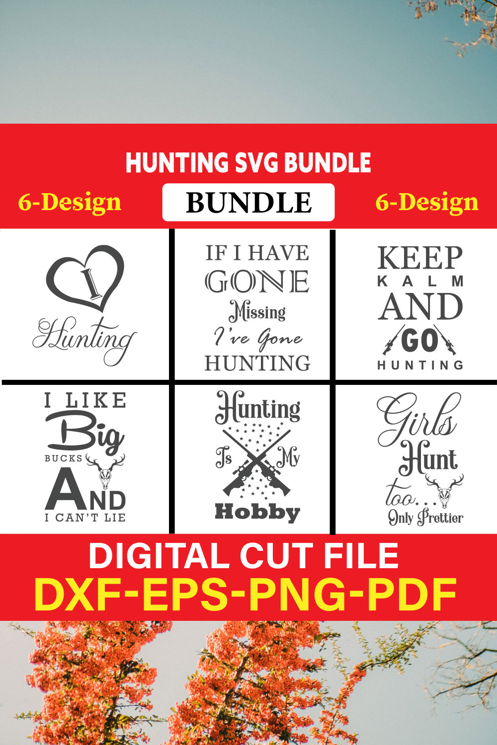 Hunting T-shirt Design Bundle Vol-1 pinterest preview image.