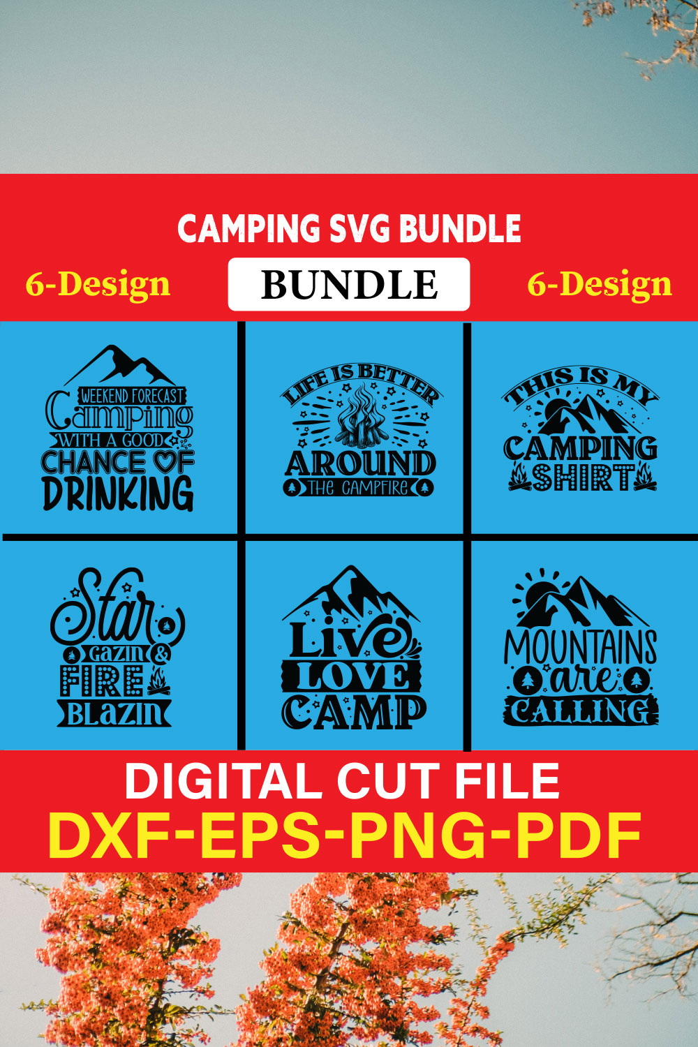 Camping T-shirt Design Bundle Vol-3 pinterest preview image.