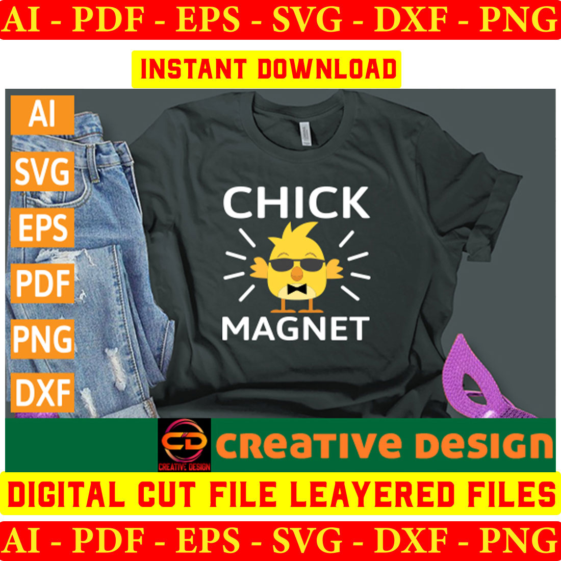 T - shirt with the words chick magnet on it.