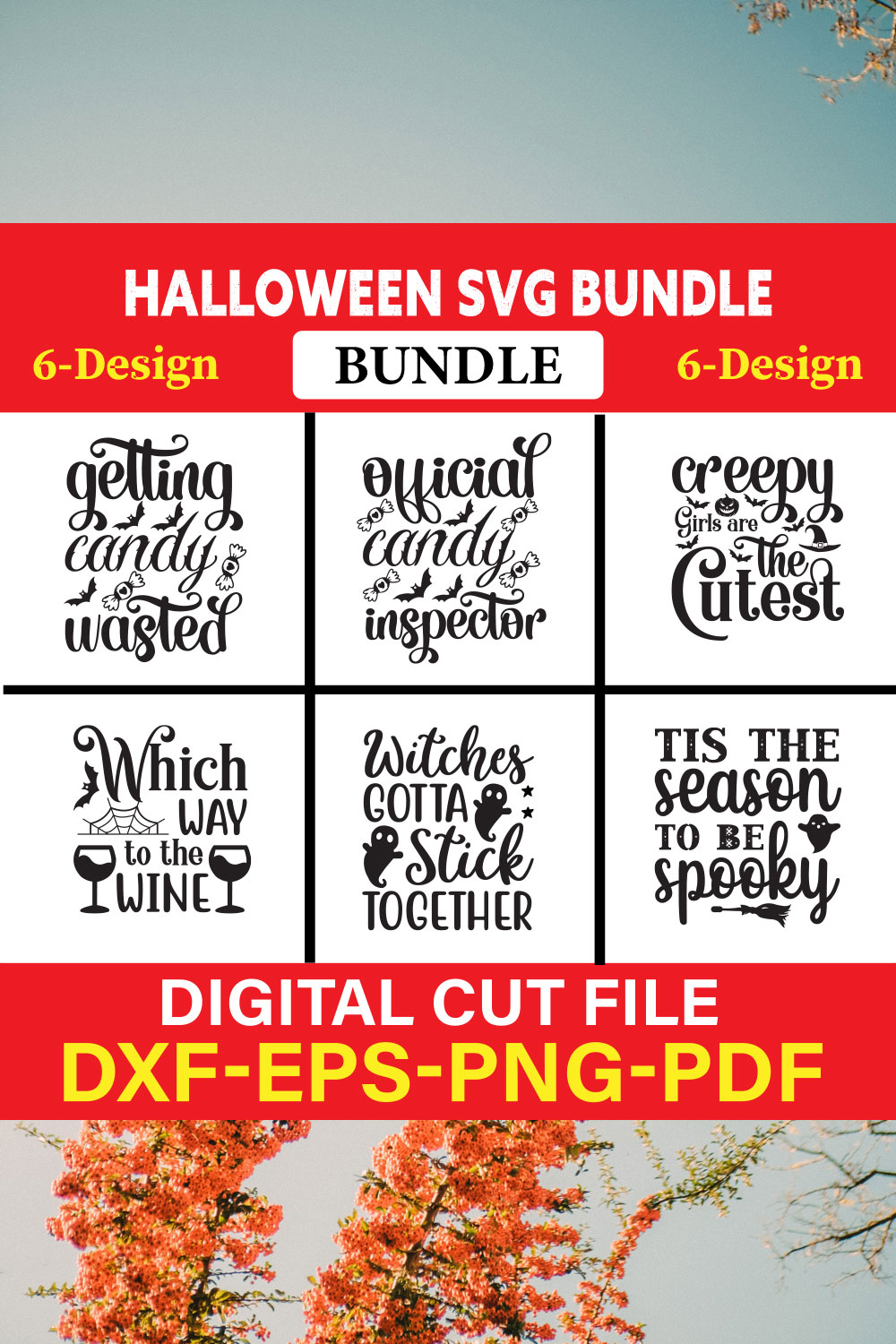 Halloween T-shirt Design Bundle Vol-1 pinterest preview image.