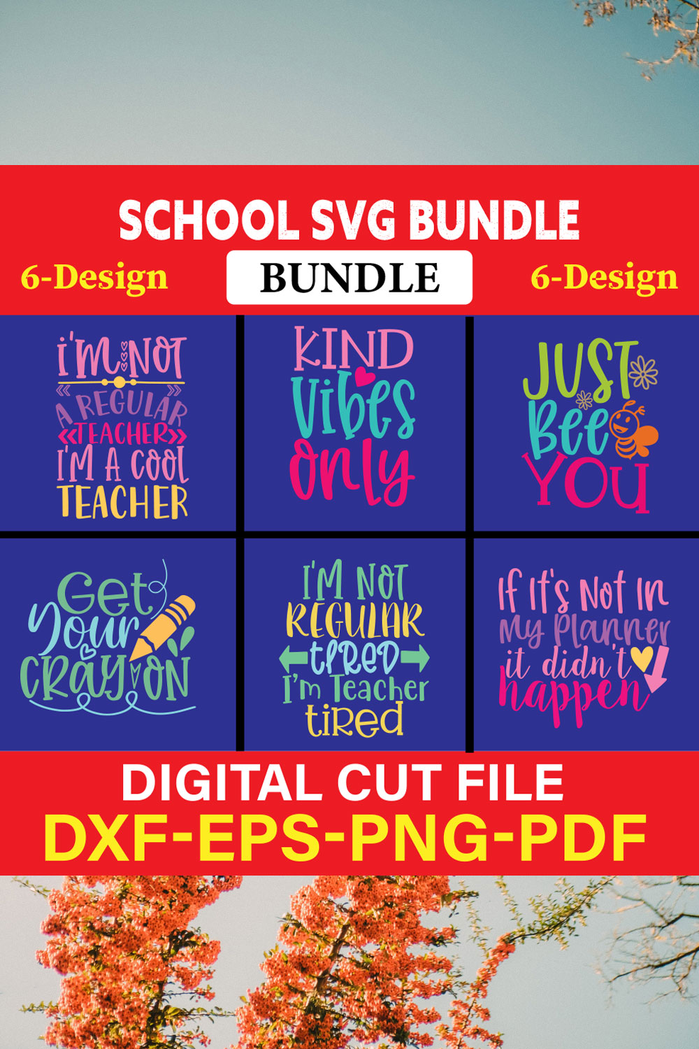 School T-shirt Design Bundle Vol-9 pinterest preview image.