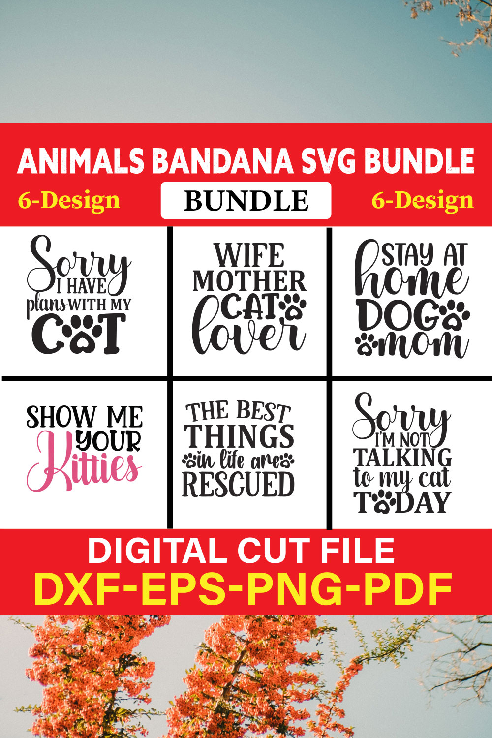 Animals Bandana T-shirt Design Bundle Vol-3 pinterest preview image.