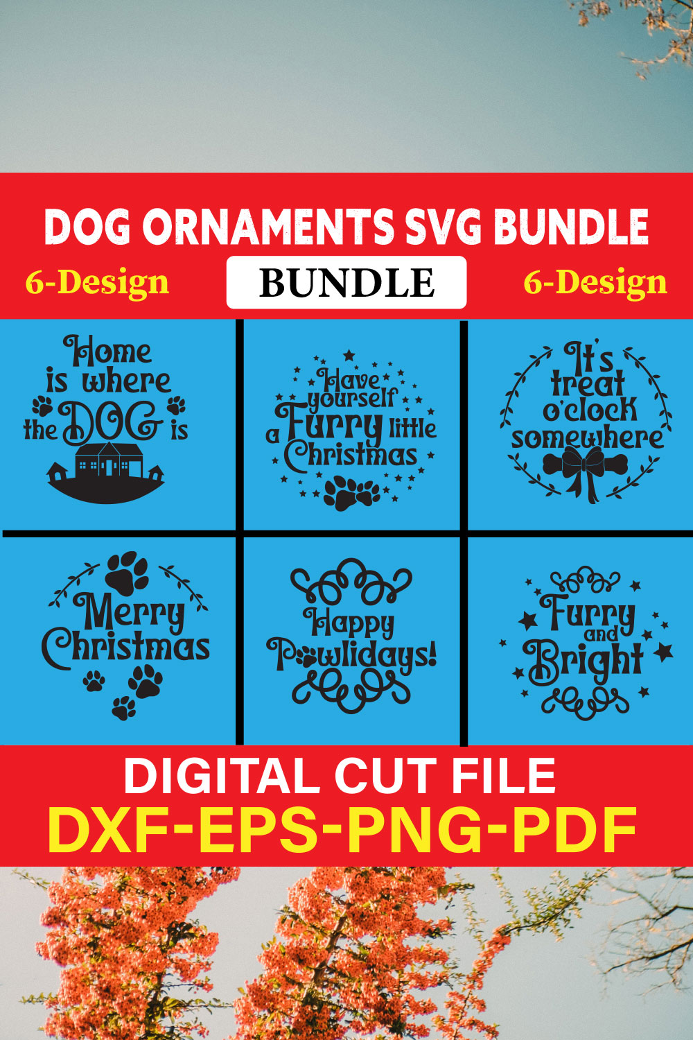 Dog Ornaments T-shirt Design Bundle Vol-2 pinterest preview image.